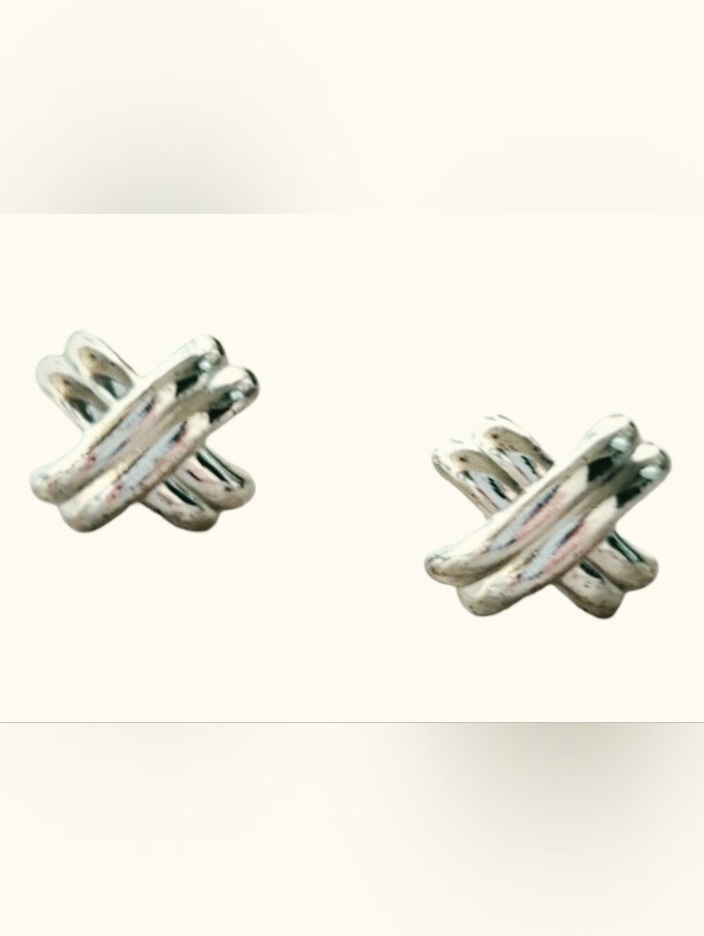 Vintage Signed Monet Silver Crossover X Stud Earrings Y2K Pristine.